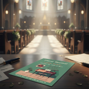 Uitnodiging voor vintage pianorecital met grote pi