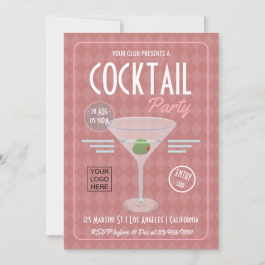 Uitnodiging voor vintage retro zakelijk cocktailfe (Voorkant)