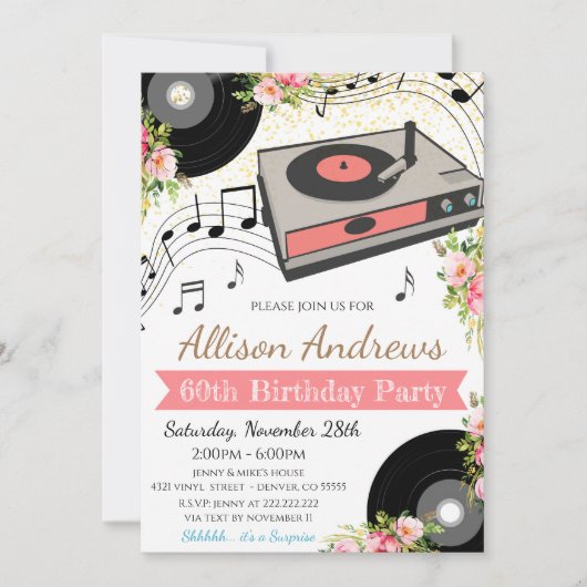 Uitnodiging voor Vinyl Plat Party (Voorkant)