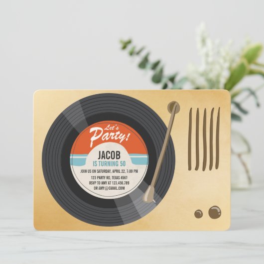 uitnodiging voor Vinyl Record Birthday Oldies (Staand voorkant)