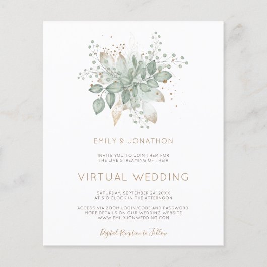 Uitnodiging voor virtuele bruiloft via budgetvulpa (Voorkant)