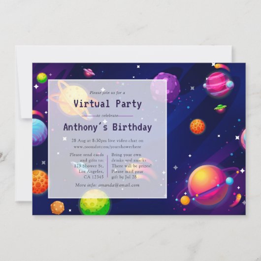 Uitnodiging voor virtuele-verjaardagsfeestruimte (Voorkant)
