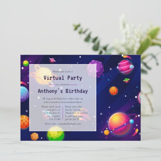 Uitnodiging voor virtuele-verjaardagsfeestruimte (Staand voorkant)