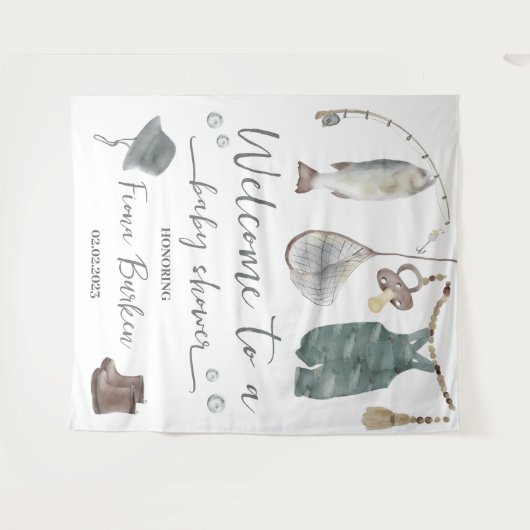 Uitnodiging voor Vis Baby shower Wandkleed (Voorkant (horizontaal))