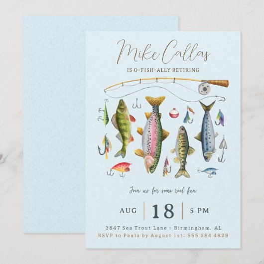 Uitnodiging voor vispensioenfeest (Voorkant / Achterkant)