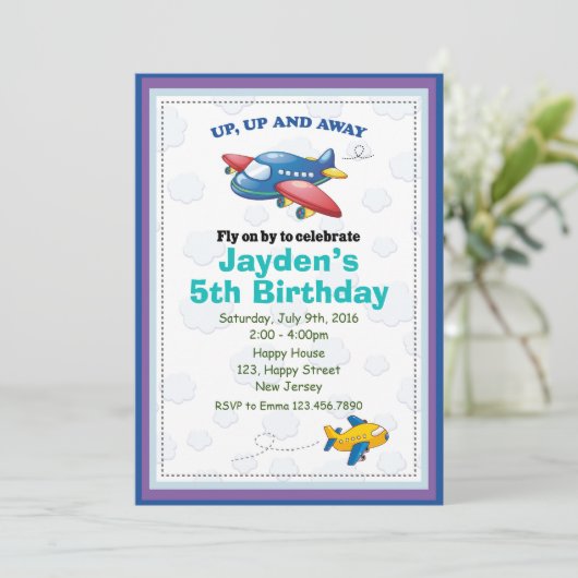 uitnodiging voor vliegtuigverjaardag (Staand voorkant)