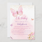 Uitnodiging voor vlinderbloemig en bloemig baby sh (Voorkant)