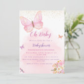 Uitnodiging voor vlinderbloemig en bloemig baby sh (Staand voorkant)