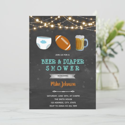 Uitnodiging voor voetbal luier bier (Staand voorkant)