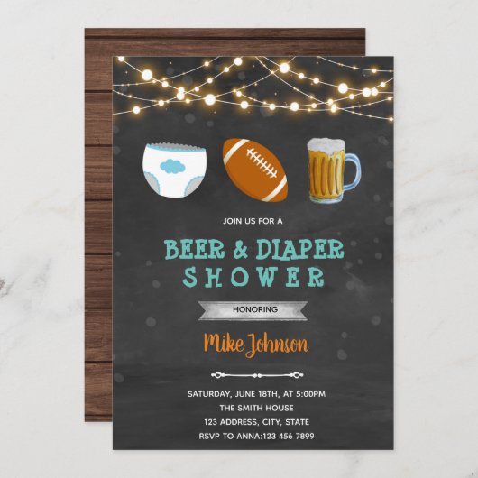 Uitnodiging voor voetbal luier bier (Voorkant / Achterkant)