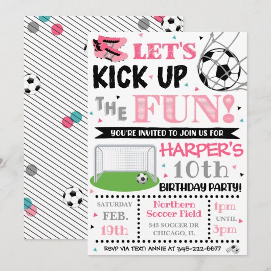 Uitnodiging voor voetbal | Uitnodiging voor Girl S (Voorkant / Achterkant)