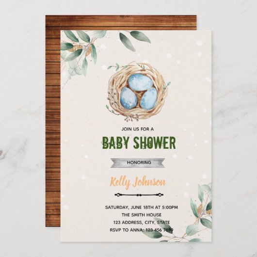 Uitnodiging voor vogelnestdouche (Voorkant / Achterkant)