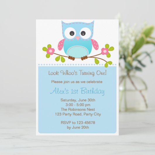 Uitnodiging voor vogels - Jongen 1ste verjaardag / (Staand voorkant)