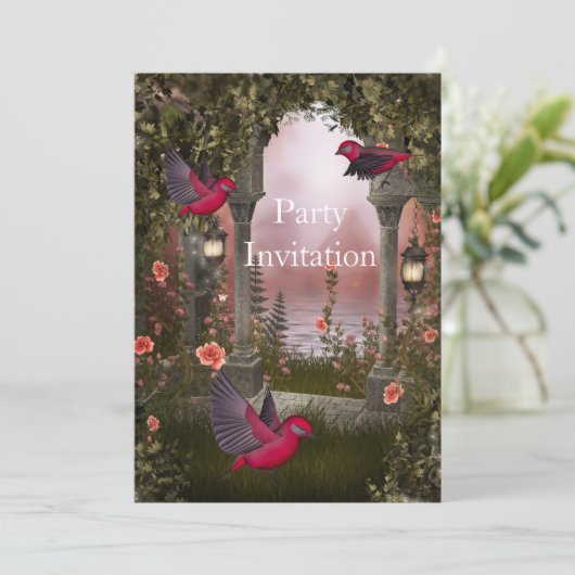 Uitnodiging voor vogels Vrije Partij nodigt roodro (Staand voorkant)