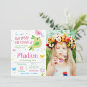 Uitnodiging voor vogelverjaardag met foto (Staand voorkant)