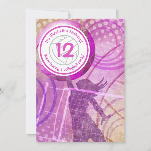 Uitnodiging voor volleybalfeest op roze meisjes (Achterkant)