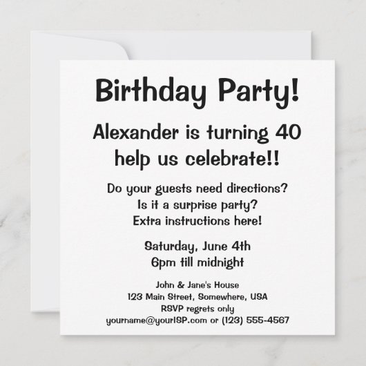  uitnodiging voor volwassen mannelijke geboorte (Achterkant)