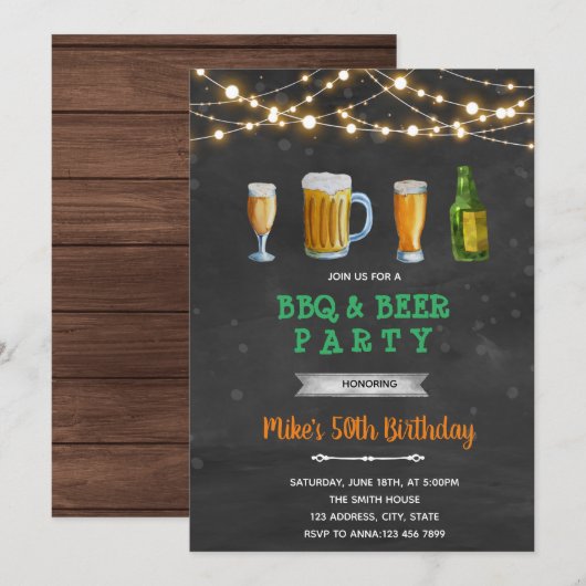 Uitnodiging voor volwassen partijen bij Beer en Bq (Voorkant / Achterkant)