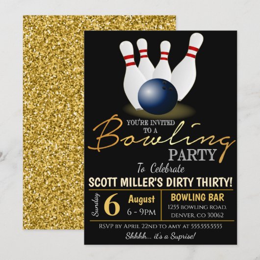 Uitnodiging voor volwassenen bowlingfeest (Voorkant / Achterkant)