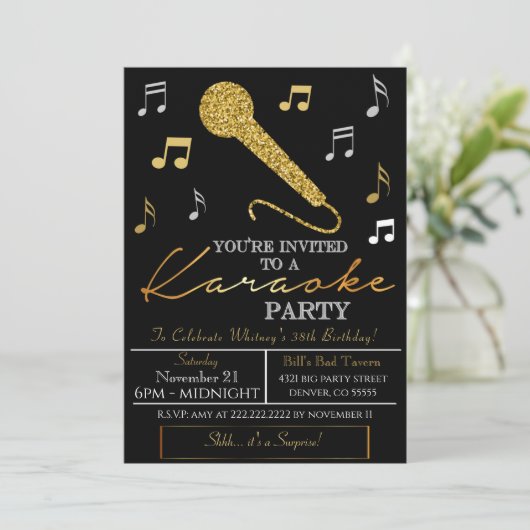 Uitnodiging voor volwassenen karaoke-feestje (Staand voorkant)