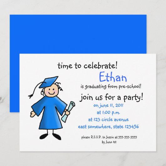 Uitnodiging voor voorschoolse afstuderen—jongen, b (Voorkant / Achterkant)