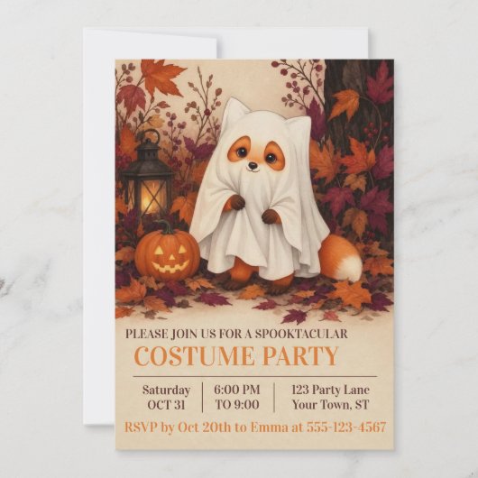Uitnodiging voor Vos Geest Kleding Halloween Feest (Voorkant)