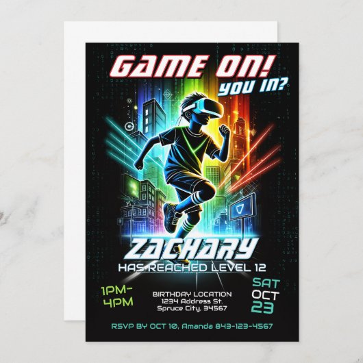 Uitnodiging voor VR-verjaardagsgokfeest Uitnodigin (Voorkant / Achterkant)