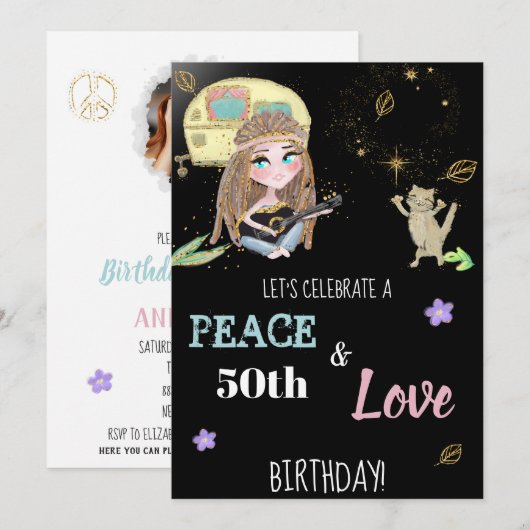 * Uitnodiging voor vrede en liefde voor hippie Bir (Voorkant / Achterkant)