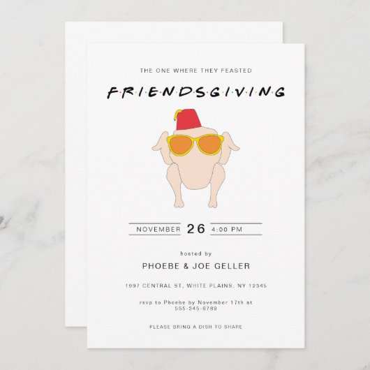 Uitnodiging voor Vriendendag met kalkoen Thanksgiv (Voorkant / Achterkant)