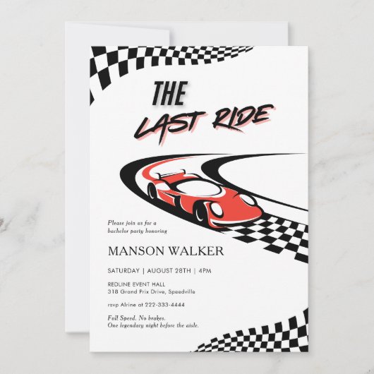 Uitnodiging voor vrijgezellenfeest 'De Laatste Rit (Voorkant)