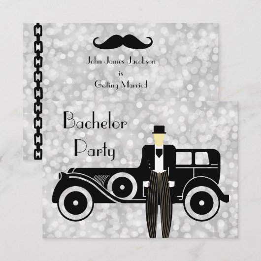 Uitnodiging voor vrijgezellenfeest Gatsby Antieke  (Voorkant / Achterkant)