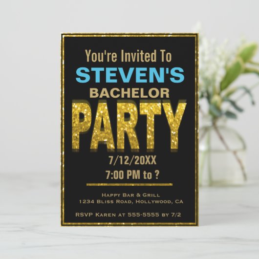 Uitnodiging voor vrijgezellenfeest | Goud (Staand voorkant)