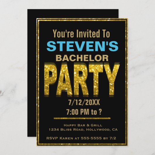 Uitnodiging voor vrijgezellenfeest | Goud (Voorkant / Achterkant)
