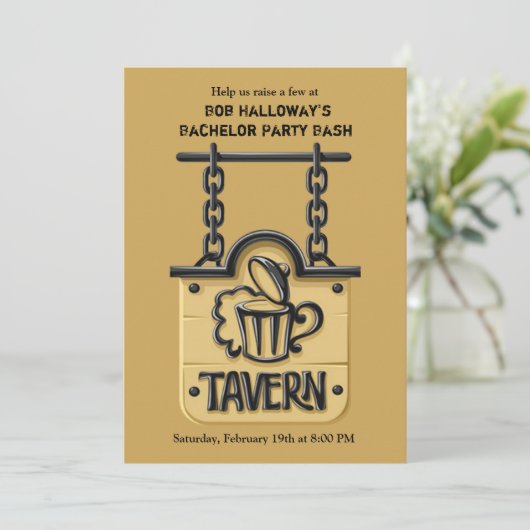 Uitnodiging voor vrijgezellenfeest heren uit hangt (Staand voorkant)