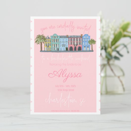 Uitnodiging voor vrijgezellenfeest in Charleston (Staand voorkant)