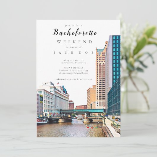 Uitnodiging voor vrijgezellenfeest in Milwaukee (Staand voorkant)