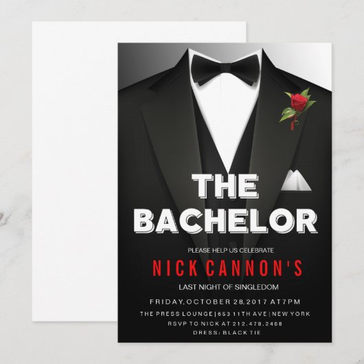 Uitnodiging voor vrijgezellenfeest in smoking (Voorkant / Achterkant)