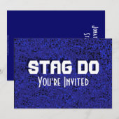 Uitnodiging voor vrijgezellenfeest met blauwe text (Voorkant / Achterkant)