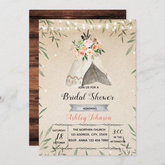 Uitnodiging voor vrijgezellenfeest met glamping (Voorkant / Achterkant)