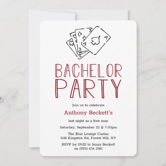 Uitnodiging voor vrijgezellenfeest met Modern Casi (Voorkant)