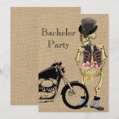 Uitnodiging voor vrijgezellenfeest met motorrijder (Voorkant / Achterkant)