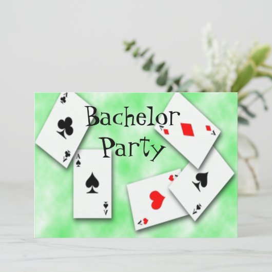 Uitnodiging voor vrijgezellenfeest met speelkaarte (Staand voorkant)