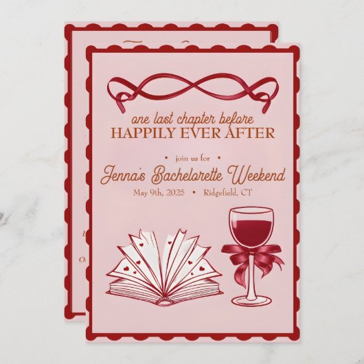 Uitnodiging voor vrijgezellenfeest met strik en co (Voorkant / Achterkant)