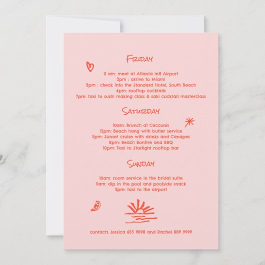 Uitnodiging voor vrijgezellenfeest met zon en spri (Achterkant)