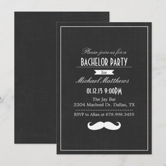 Uitnodiging voor vrijgezellenfeest met zwarte & wi (Voorkant / Achterkant)