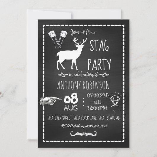 Uitnodiging voor vrijgezellenfeest op krijtbord (Voorkant)