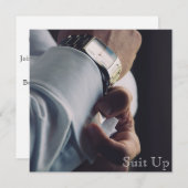 Uitnodiging voor vrijgezellenfeest 'Pak Aan' (Voorkant / Achterkant)