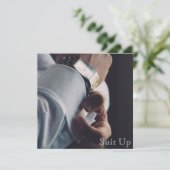 Uitnodiging voor vrijgezellenfeest 'Pak Aan' (Staand voorkant)