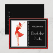Uitnodiging voor vrijgezellenfeest rood zwart wit  (Voorkant / Achterkant)