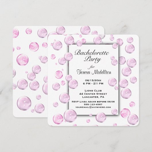 Uitnodiging voor vrijgezellenfeest Roze Bellen (Voorkant / Achterkant)